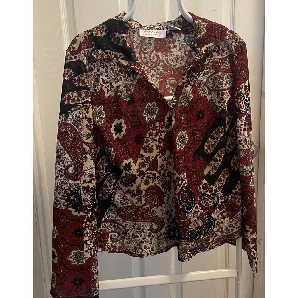 Giorgio Fiorlini Polyester  Lg  Mauve Damask Blouse Made In Indonesia